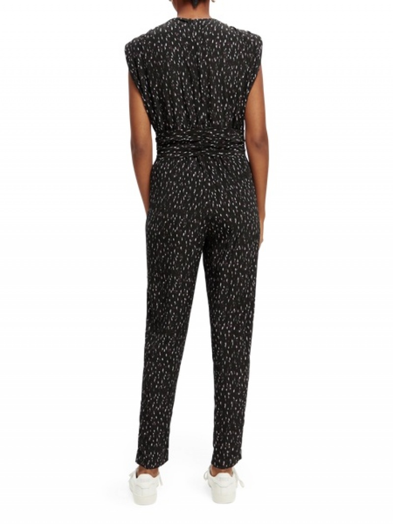 Scotch & Soda Ed V-neck Jumpsuit Damen Schwarz | SN-SAS56786