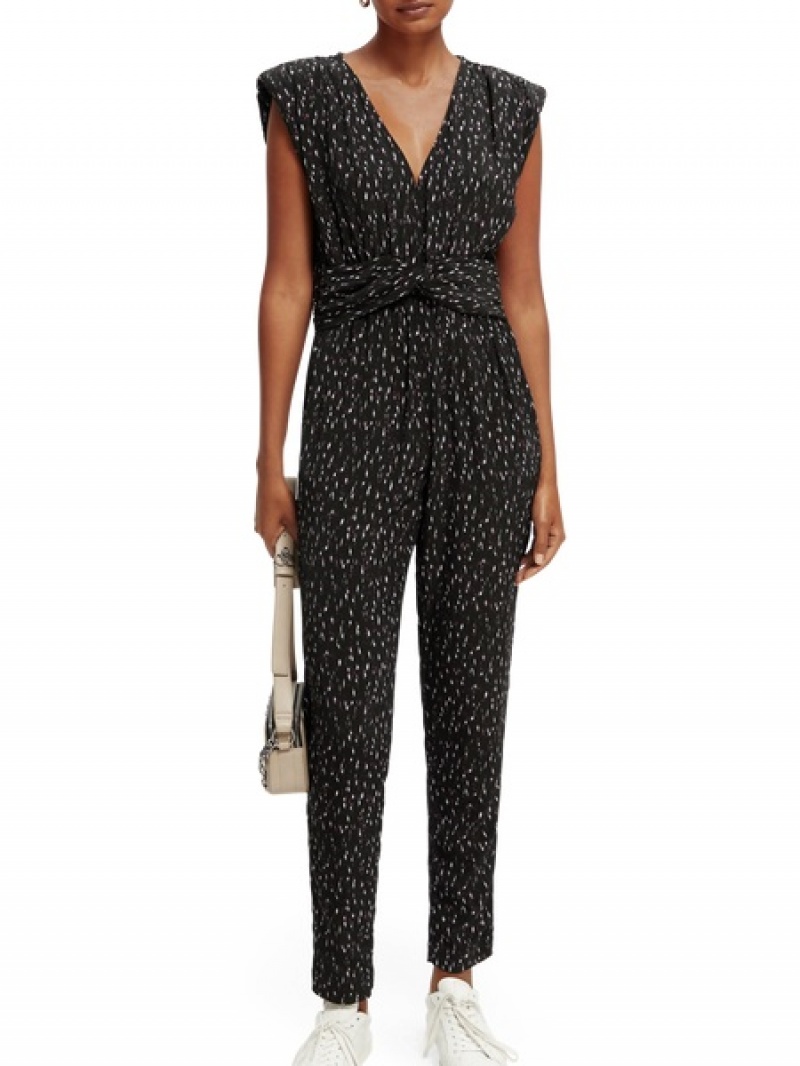 Scotch & Soda Ed V-neck Jumpsuit Damen Schwarz | SN-SAS56786