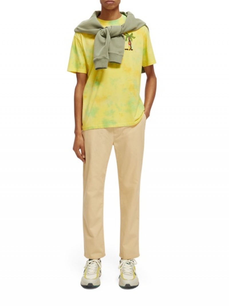 Scotch & Soda Embroidered Artwork Tie-dye T-Shirt Herren Gelb | SN-SAS56454