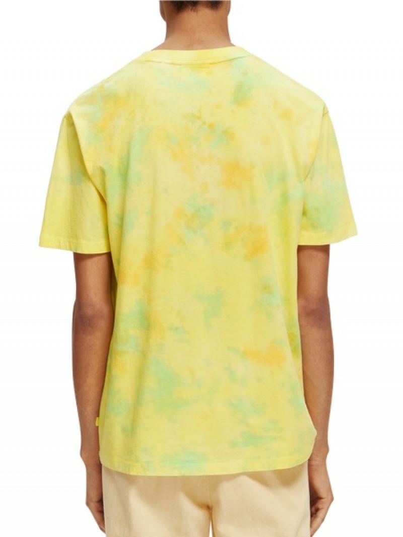 Scotch & Soda Embroidered Artwork Tie-dye T-Shirt Herren Gelb | SN-SAS56454