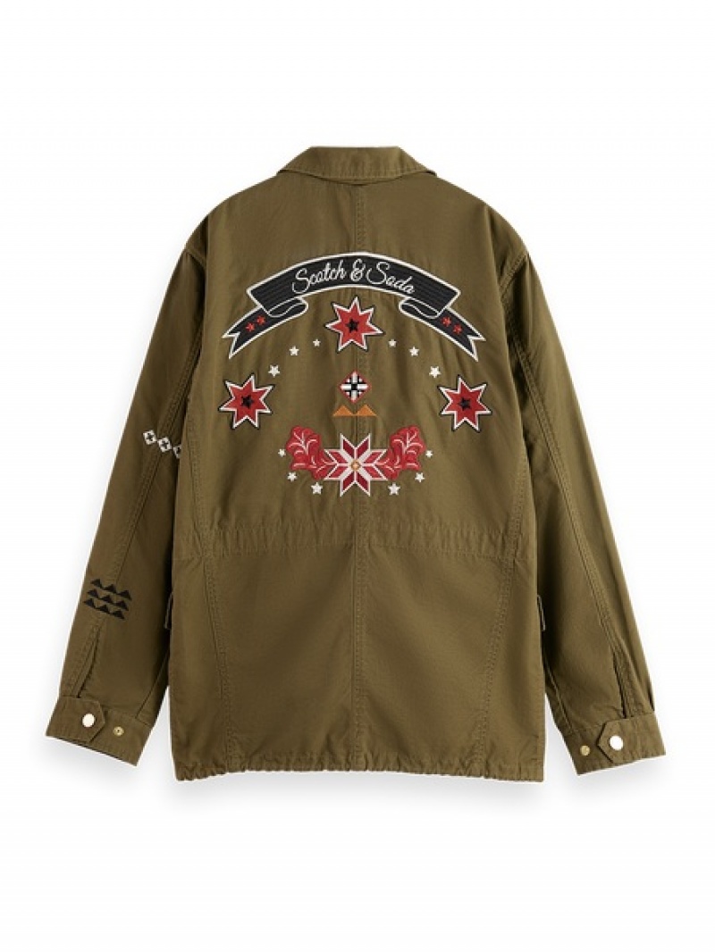 Scotch & Soda Embroidered Festival Jacken Damen Khaki | SN-SAS56866