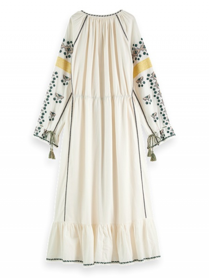 Scotch & Soda Embroidered Maxi Kleid Damen Beige | SN-SAS56801