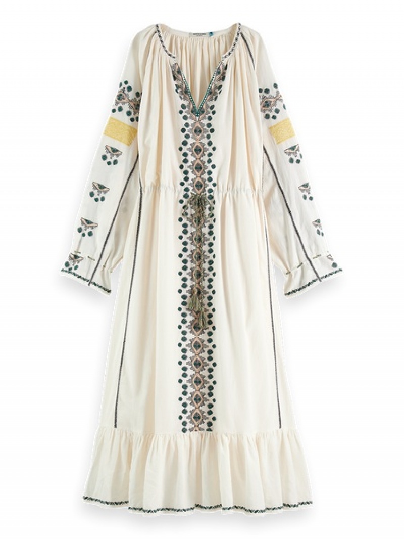 Scotch & Soda Embroidered Maxi Kleid Damen Beige | SN-SAS56801