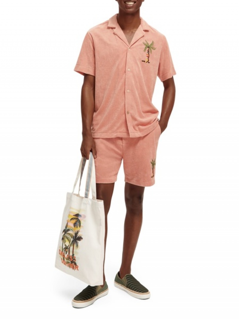 Scotch & Soda Embroidered Towelling Bermuda Kurze Hose Herren Rosa | SN-SAS56660