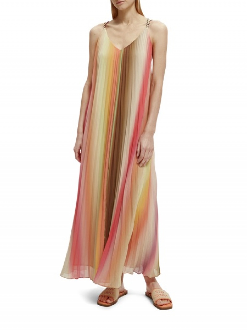 Scotch & Soda Falten Maxi Riemen Kleid Damen Mehrfarbig | SN-SAS56792