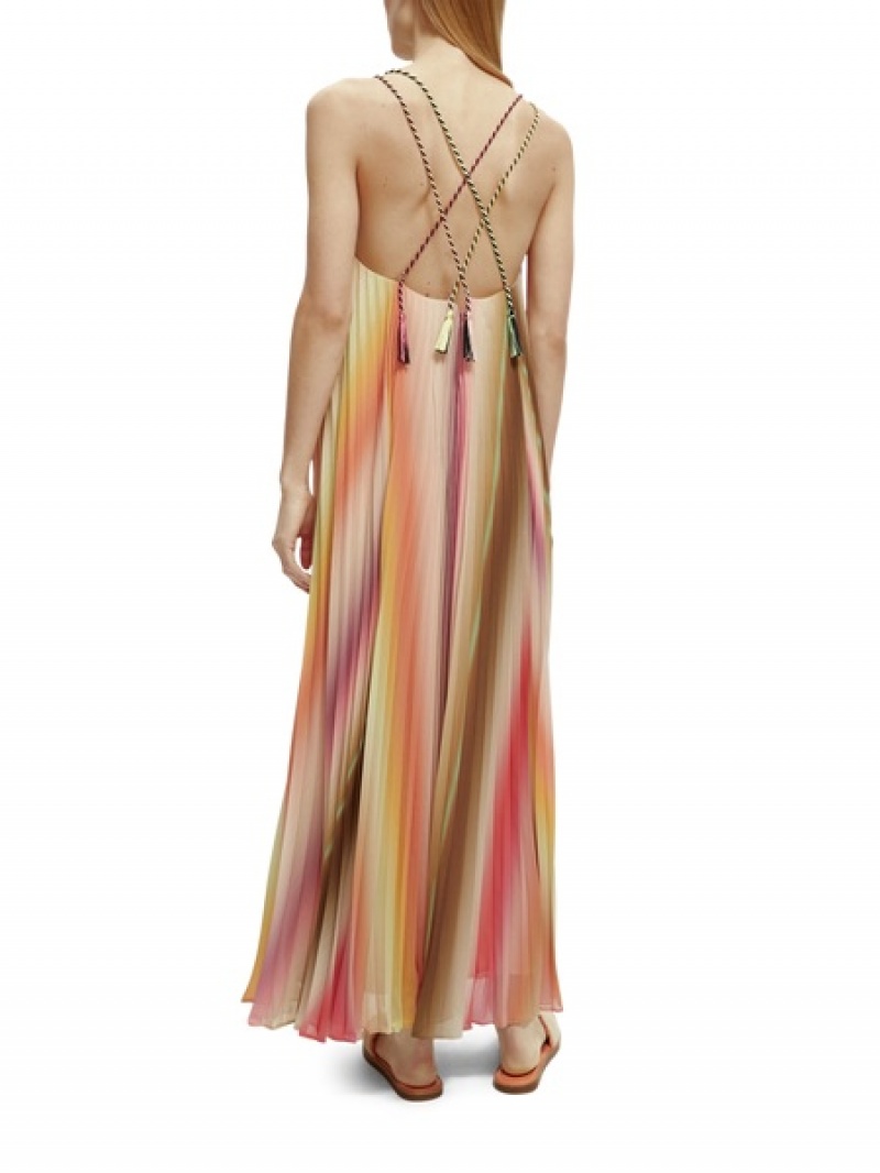 Scotch & Soda Falten Maxi Riemen Kleid Damen Mehrfarbig | SN-SAS56792