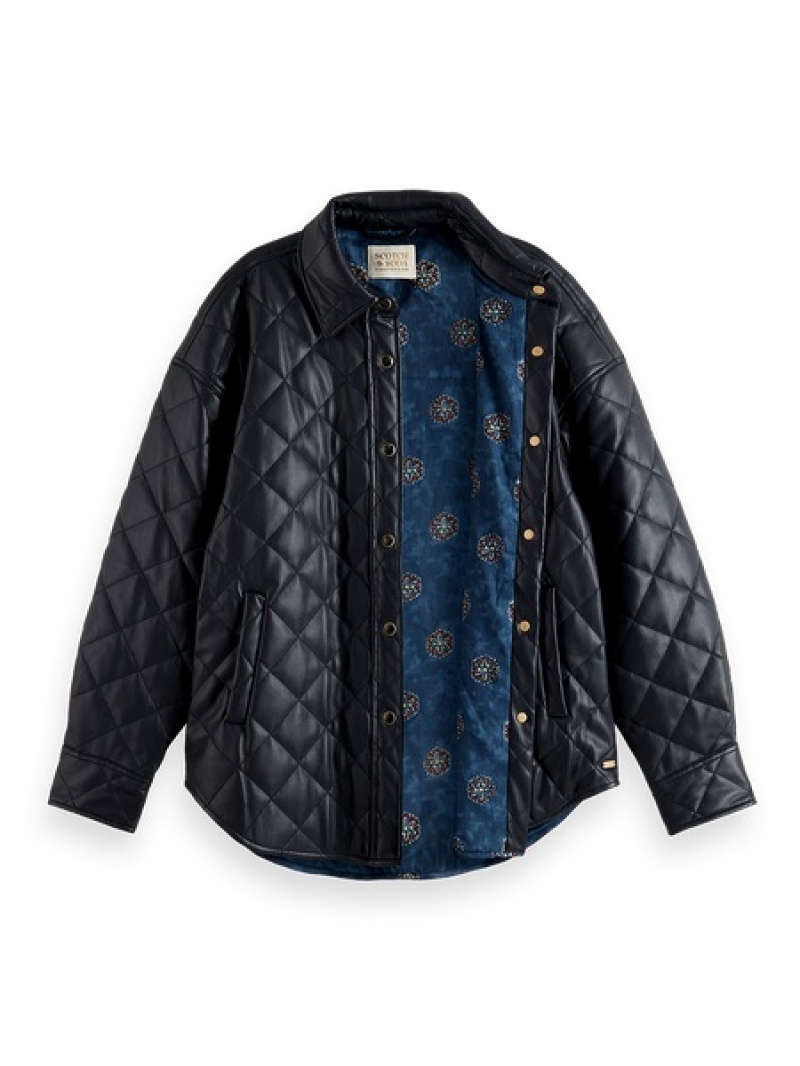 Scotch & Soda Faux Leder Gesteppt Jacken Damen Navy | SN-SAS56863