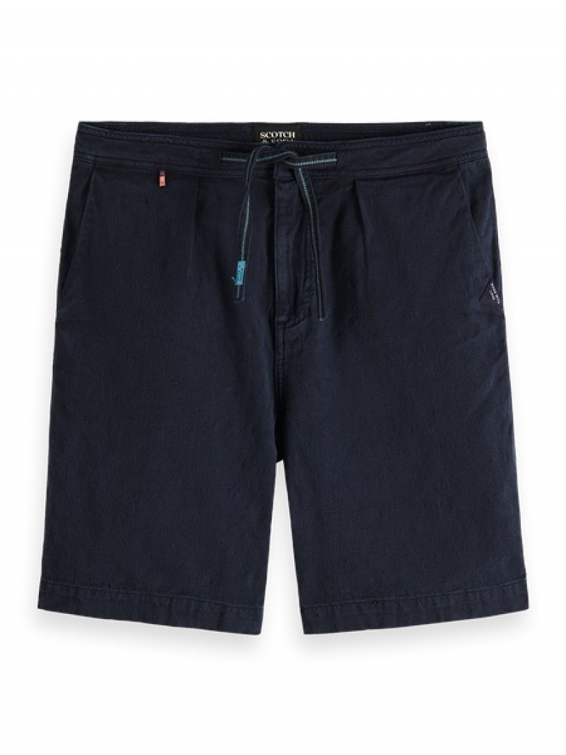 Scotch & Soda Fave - Jacquard Garment-dyed Bermuda Kurze Hose Herren Navy | SN-SAS56636