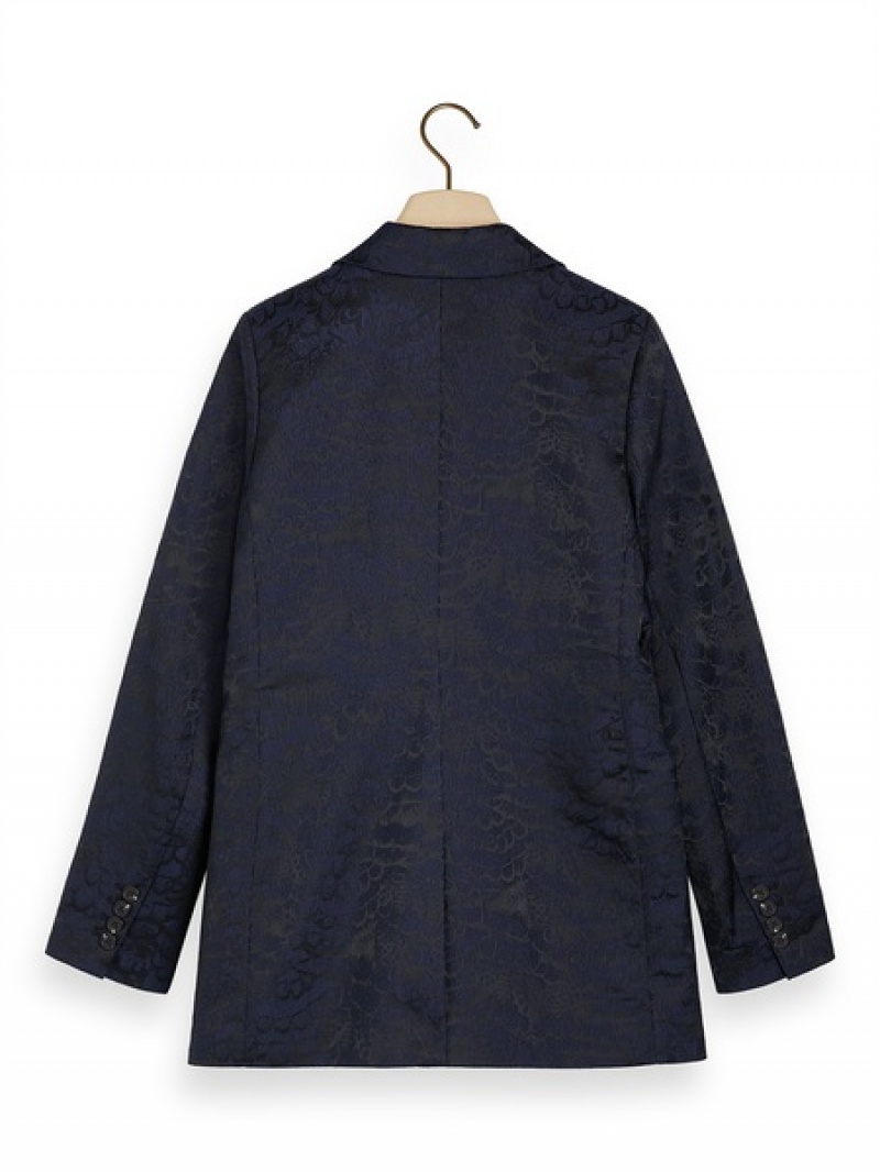 Scotch & Soda Feather Jacquard Single Breasted Blazer Damen Navy | SN-SAS56824