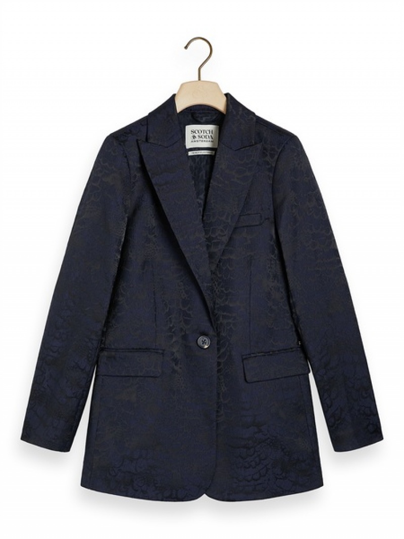 Scotch & Soda Feather Jacquard Single Breasted Blazer Damen Navy | SN-SAS56824