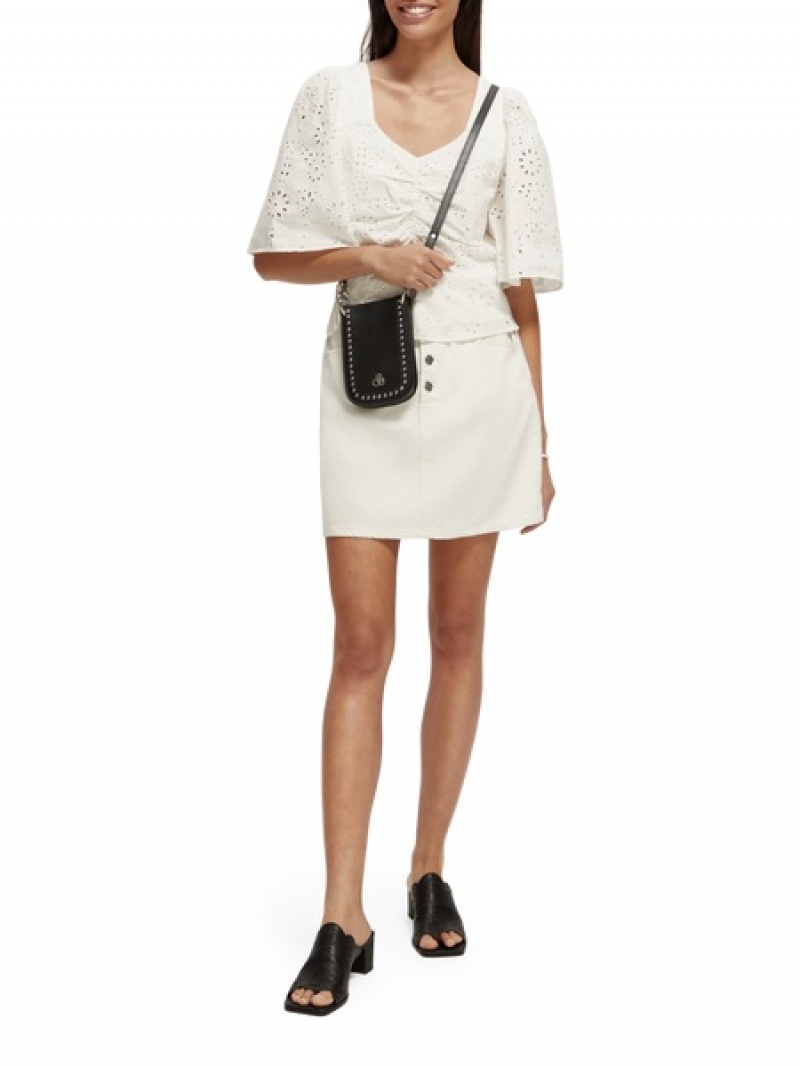 Scotch & Soda Flutter Sleeved Organic Baumwoll Oberteile Damen Weiß | SN-SAS56764