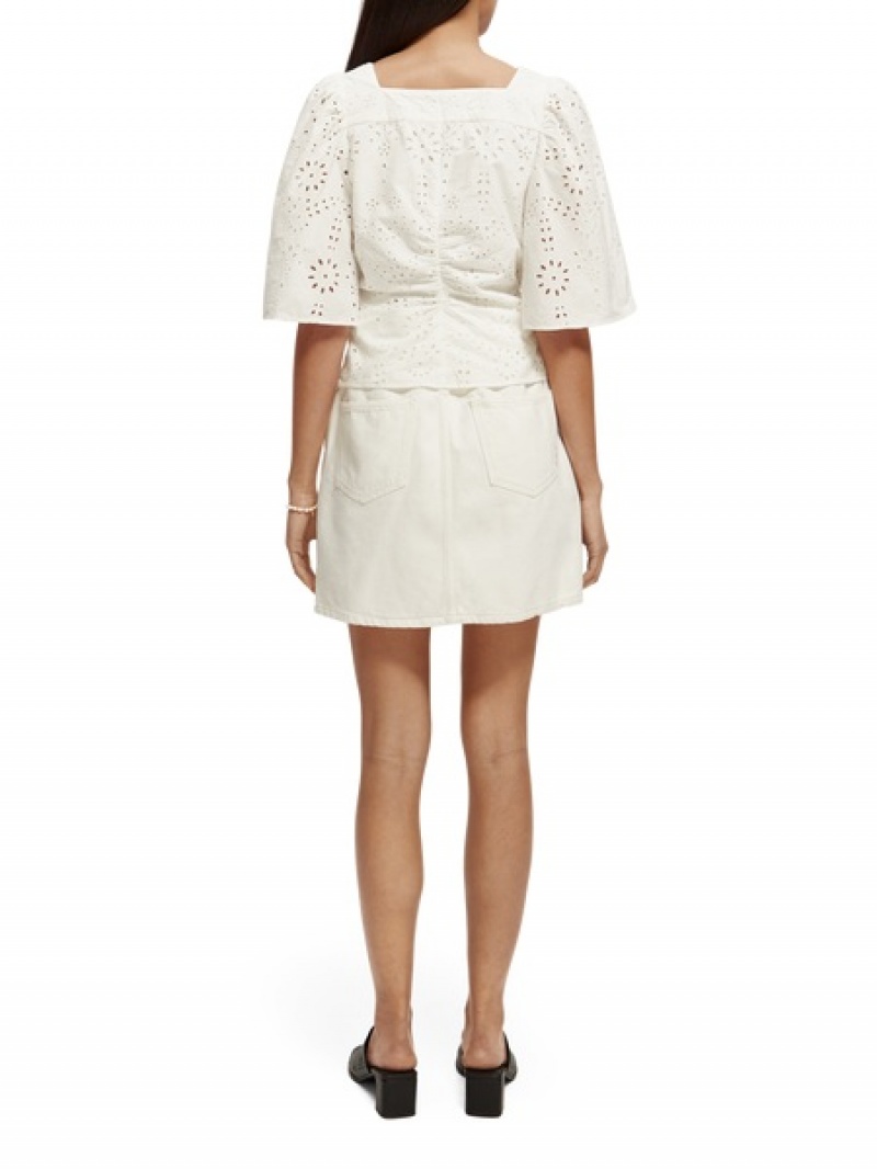 Scotch & Soda Flutter Sleeved Organic Baumwoll Oberteile Damen Weiß | SN-SAS56764