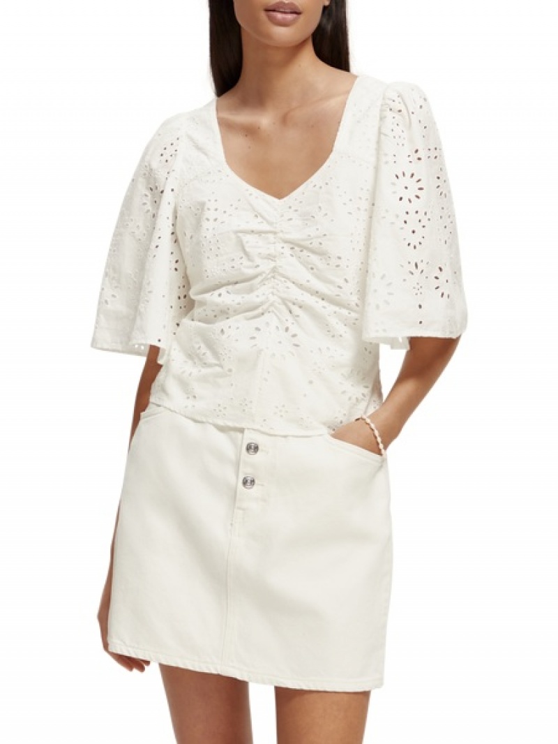 Scotch & Soda Flutter Sleeved Organic Baumwoll Oberteile Damen Weiß | SN-SAS56764