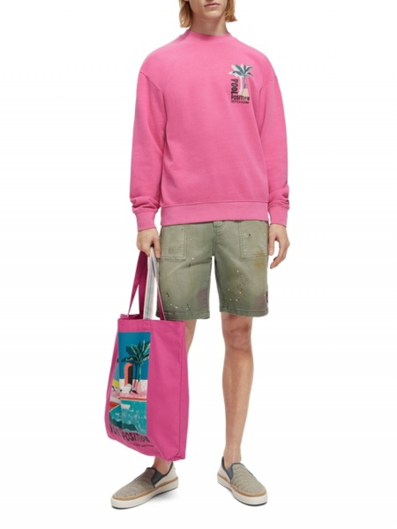 Scotch & Soda Garment-dyed Artwork Sweatshirts Herren Rosa | SN-SAS56426