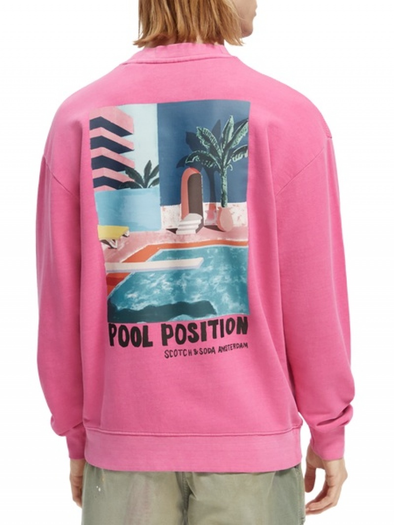 Scotch & Soda Garment-dyed Artwork Sweatshirts Herren Rosa | SN-SAS56426