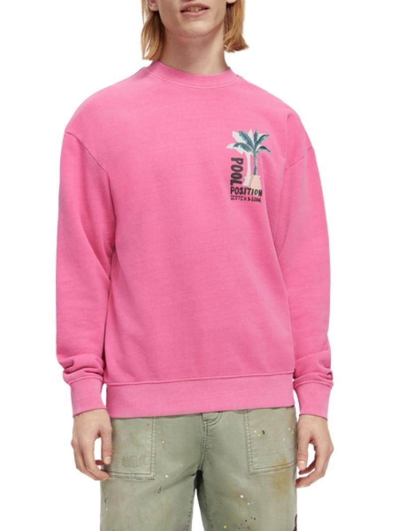 Scotch & Soda Garment-dyed Artwork Sweatshirts Herren Rosa | SN-SAS56426