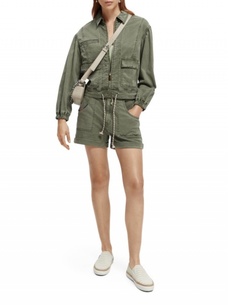 Scotch & Soda Garment-dyed Utility Jacken Damen Olivgrün Grün | SN-SAS56857