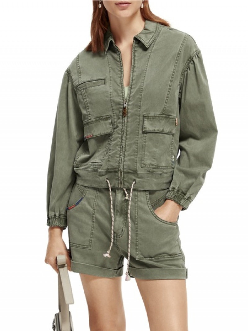 Scotch & Soda Garment-dyed Utility Jacken Damen Olivgrün Grün | SN-SAS56857