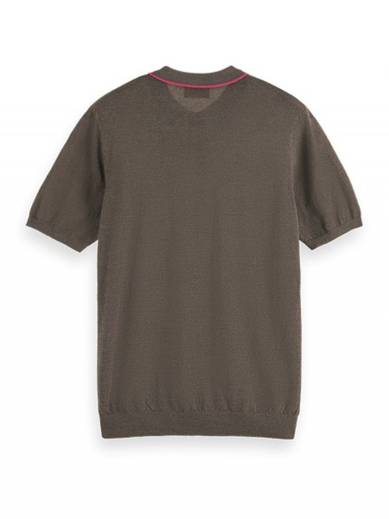 Scotch & Soda Gestrickt Poloshirt Herren Dunkelgrau Braun | SN-SAS56474