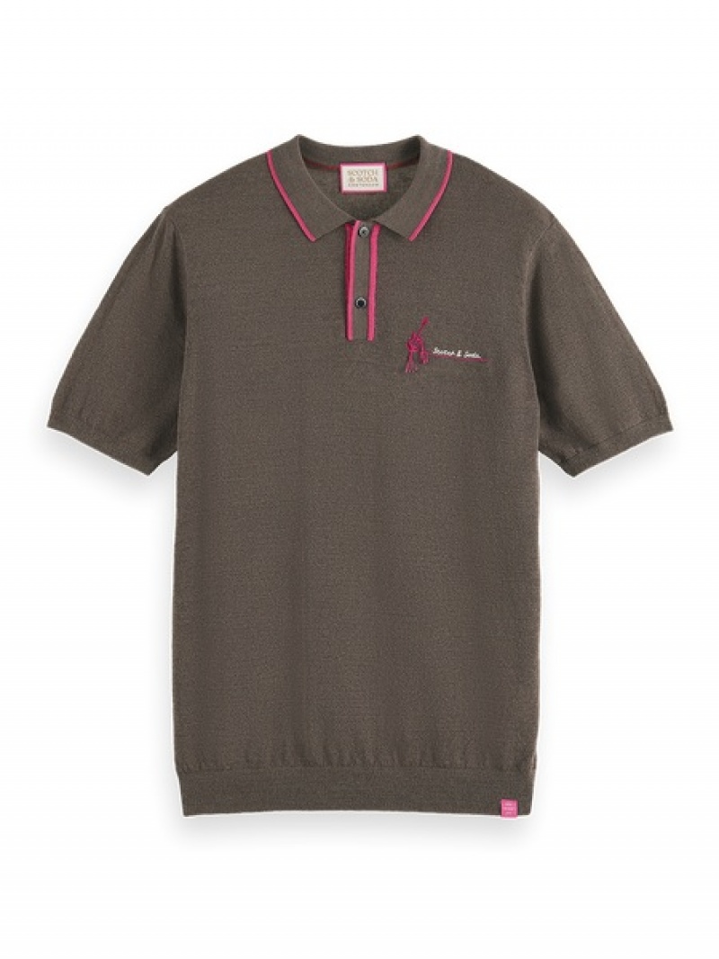 Scotch & Soda Gestrickt Poloshirt Herren Dunkelgrau Braun | SN-SAS56474