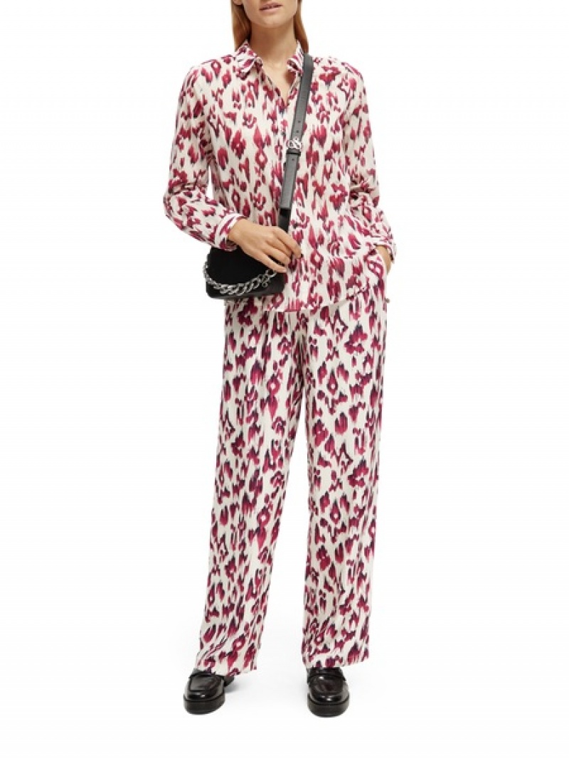 Scotch & Soda Gia Mid-rise Weite-leg Printed Elasticated Hosen Damen Rosa | SN-SAS56838