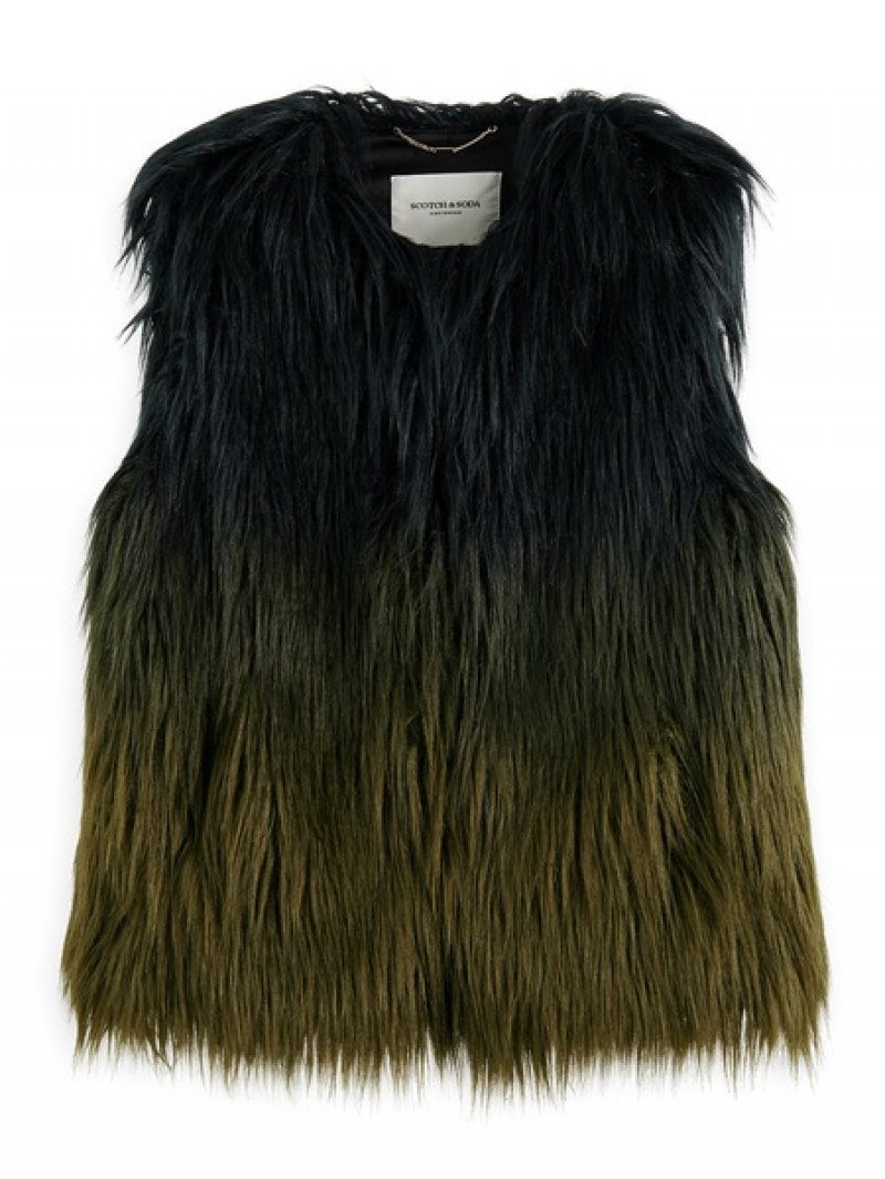 Scotch & Soda Gradient Faux Fur Gilet Jacken Damen Schwarz | SN-SAS56862
