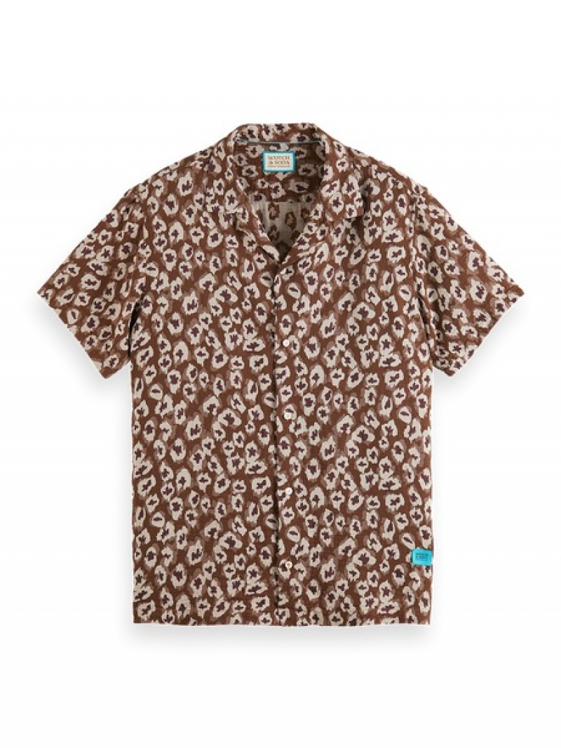 Scotch & Soda Hawaii Jacquard Hemd Herren Grau Braun | SN-SAS56503