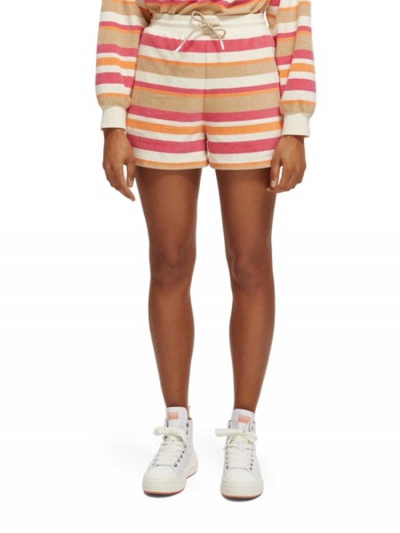 Scotch & Soda High-rise Gestreift Kurze Hose Damen Hellgelb Weiß | SN-SAS56879