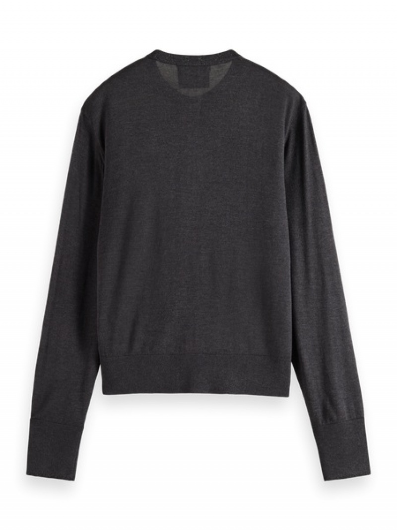 Scotch & Soda Jacquard Trim Crew Neck Strickjacke Damen Grau | SN-SAS56711