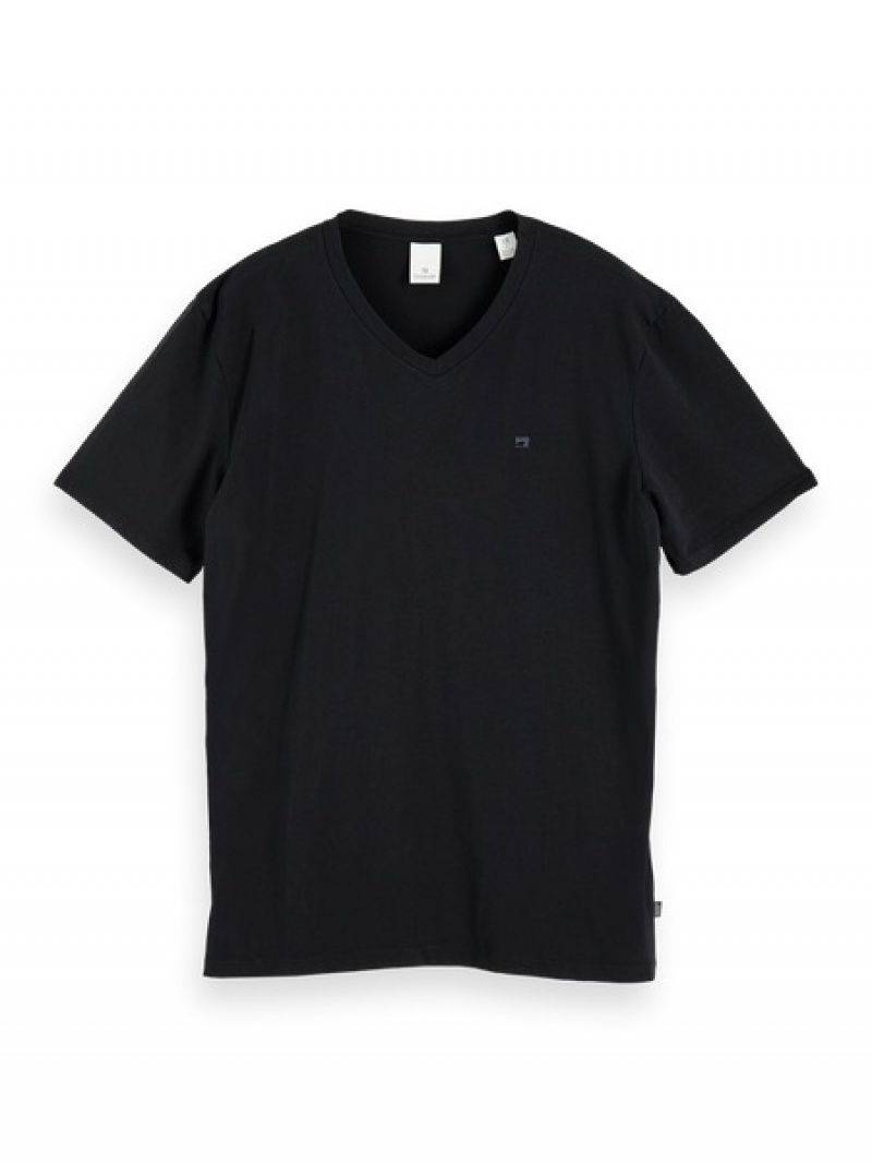 Scotch & Soda Klassische V-neck T-Shirt Herren Schwarz | SN-SAS56488