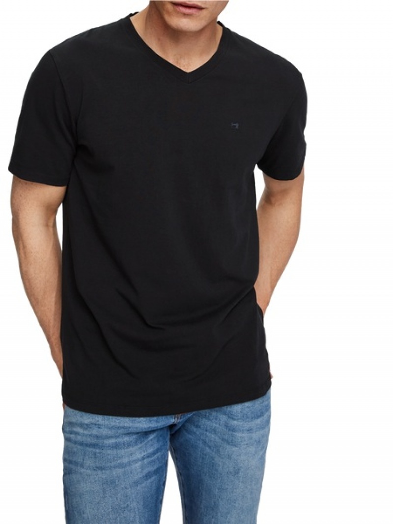 Scotch & Soda Klassische V-neck T-Shirt Herren Schwarz | SN-SAS56488