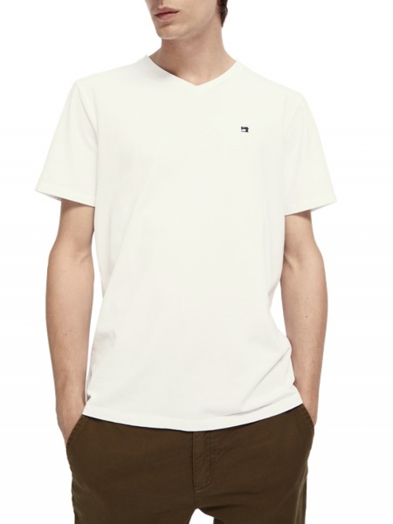 Scotch & Soda Klassische V-neck T-Shirt Herren Weiß | SN-SAS56489