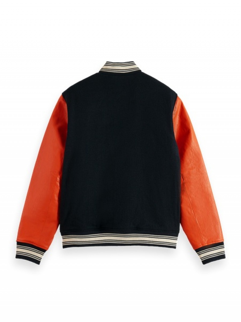 Scotch & Soda Leder College Bomber Jacken Herren Navy | SN-SAS56607