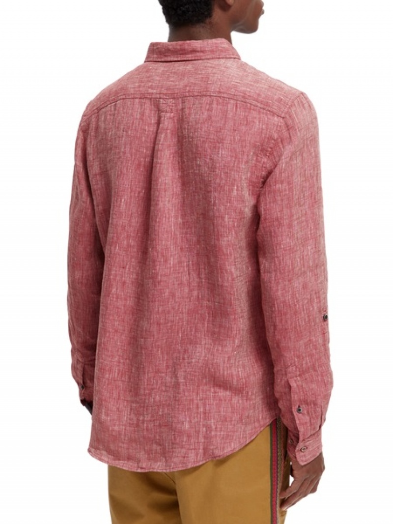 Scotch & Soda Linen Rolled-sleeve Hemd Herren Rot | SN-SAS56514