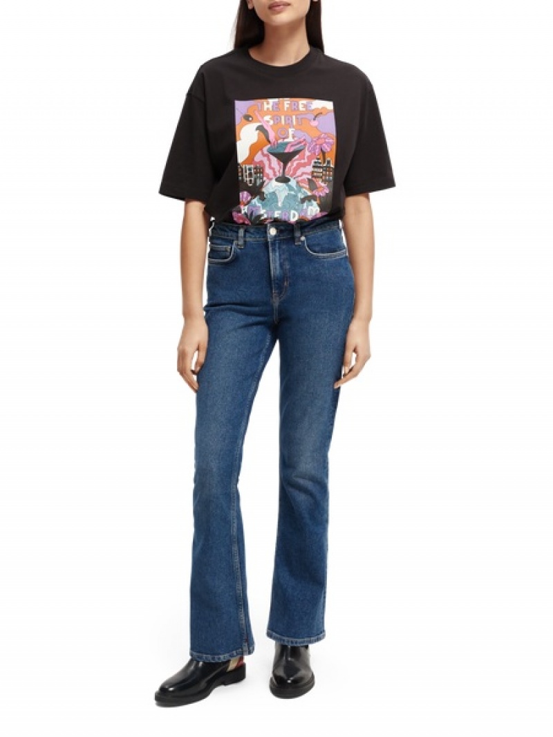 Scotch & Soda Loose-fit Organic -sleeve Artwork T-Shirt Damen Schwarz | SN-SAS56739