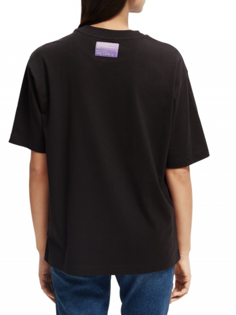 Scotch & Soda Loose-fit Organic -sleeve Artwork T-Shirt Damen Schwarz | SN-SAS56739