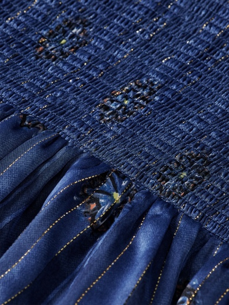 Scotch & Soda Mini With Smock Stitch Detail Kleid Damen Blau | SN-SAS56808
