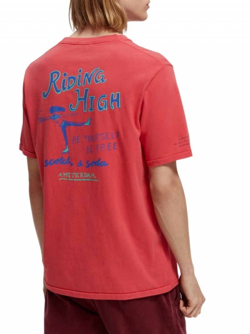 Scotch & Soda Organic Baumwoll Artwork T-Shirt Herren Rot | SN-SAS56458