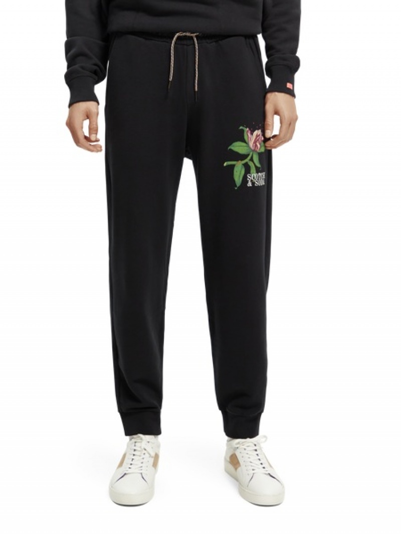 Scotch & Soda Organic Baumwoll Flower Jogginghose Herren Schwarz | SN-SAS56432