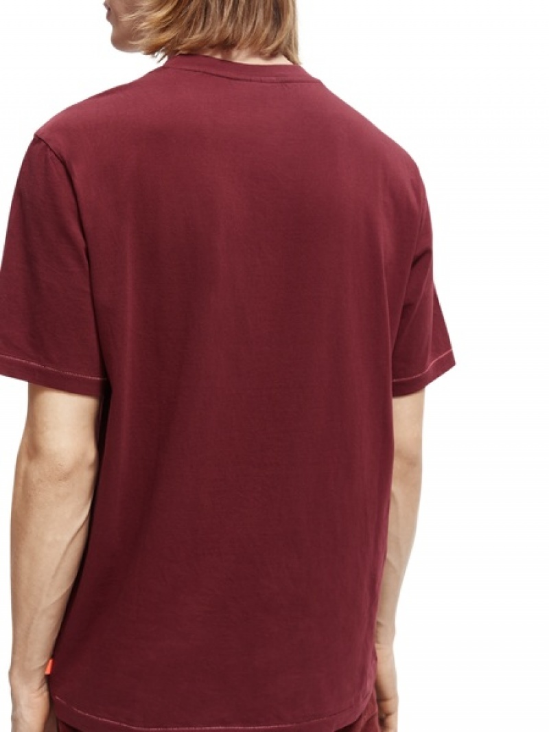 Scotch & Soda Organic Jersey Artwork T-Shirt Herren Bordeaux | SN-SAS56461