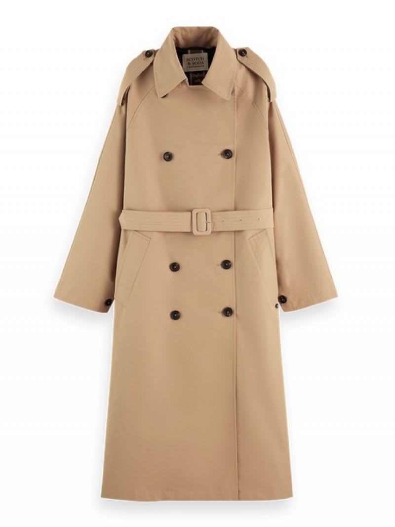 Scotch & Soda Oversized Klassische Trench Jacken Damen Braun | SN-SAS56870