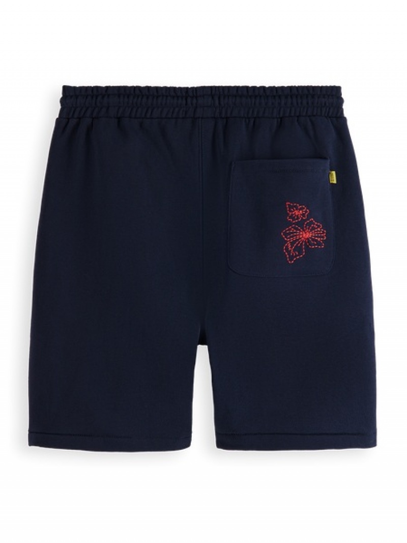 Scotch & Soda Placed Embroidery Sweat Kurze Hose Herren Navy | SN-SAS56628