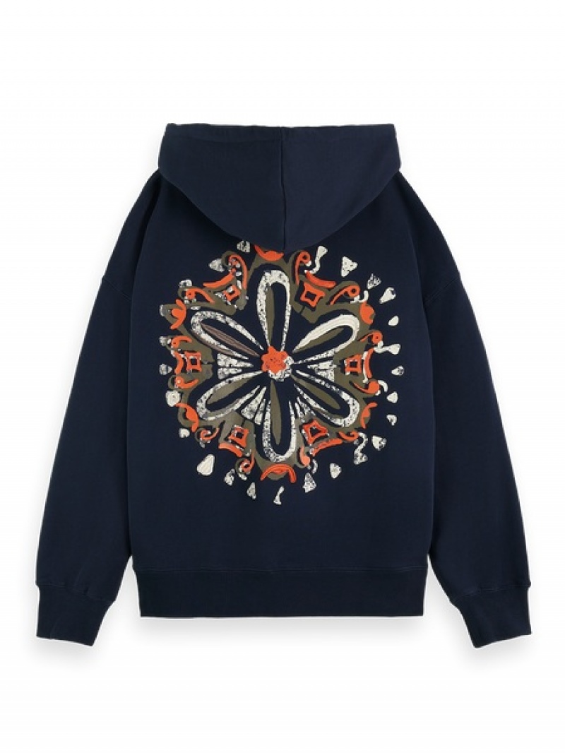 Scotch & Soda Placement Print Oversized Sweatshirts Damen Navy | SN-SAS56723