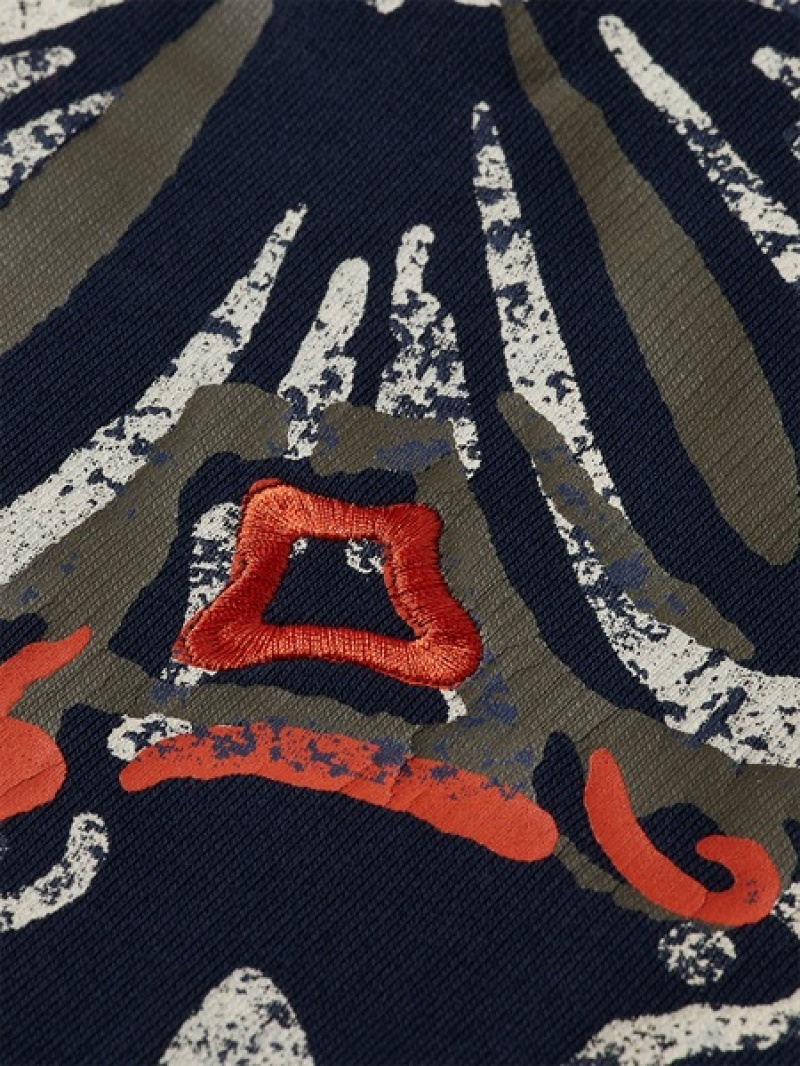 Scotch & Soda Placement Print Oversized Sweatshirts Damen Navy | SN-SAS56723