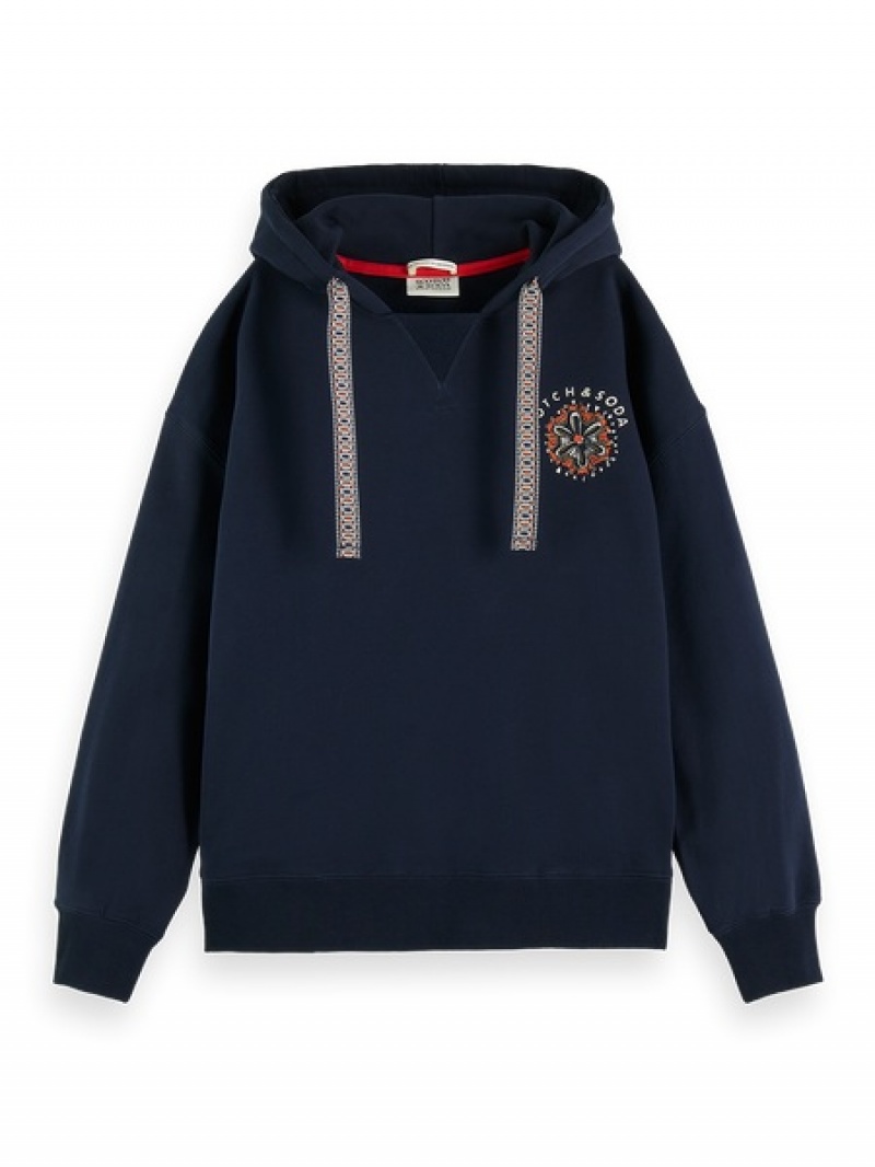 Scotch & Soda Placement Print Oversized Sweatshirts Damen Navy | SN-SAS56723