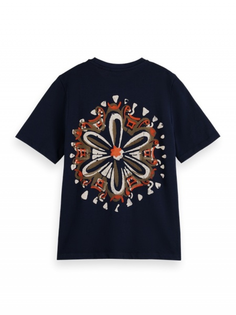 Scotch & Soda Placement Print Relaxed T-Shirt Damen Navy | SN-SAS56746