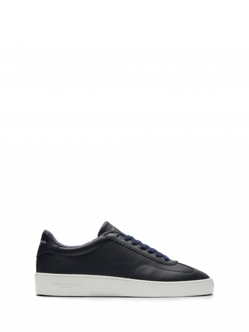Scotch & Soda Plakka Leder Sneakers Herren Blau | SN-SAS56688