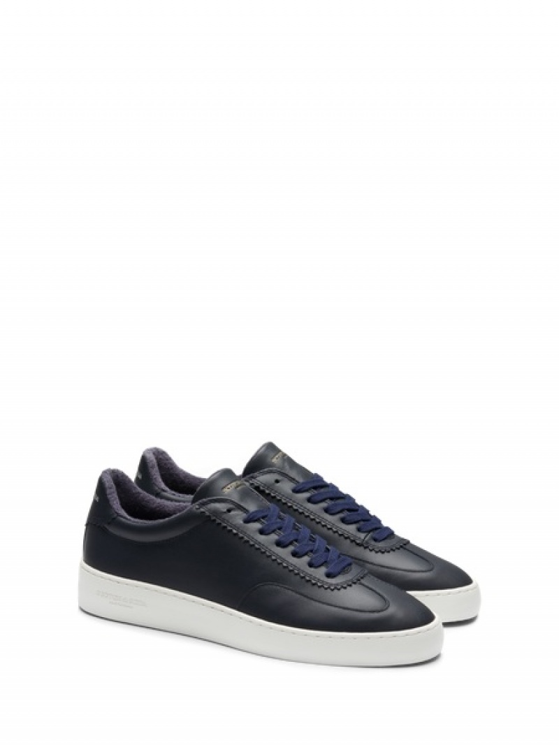 Scotch & Soda Plakka Leder Sneakers Herren Blau | SN-SAS56688