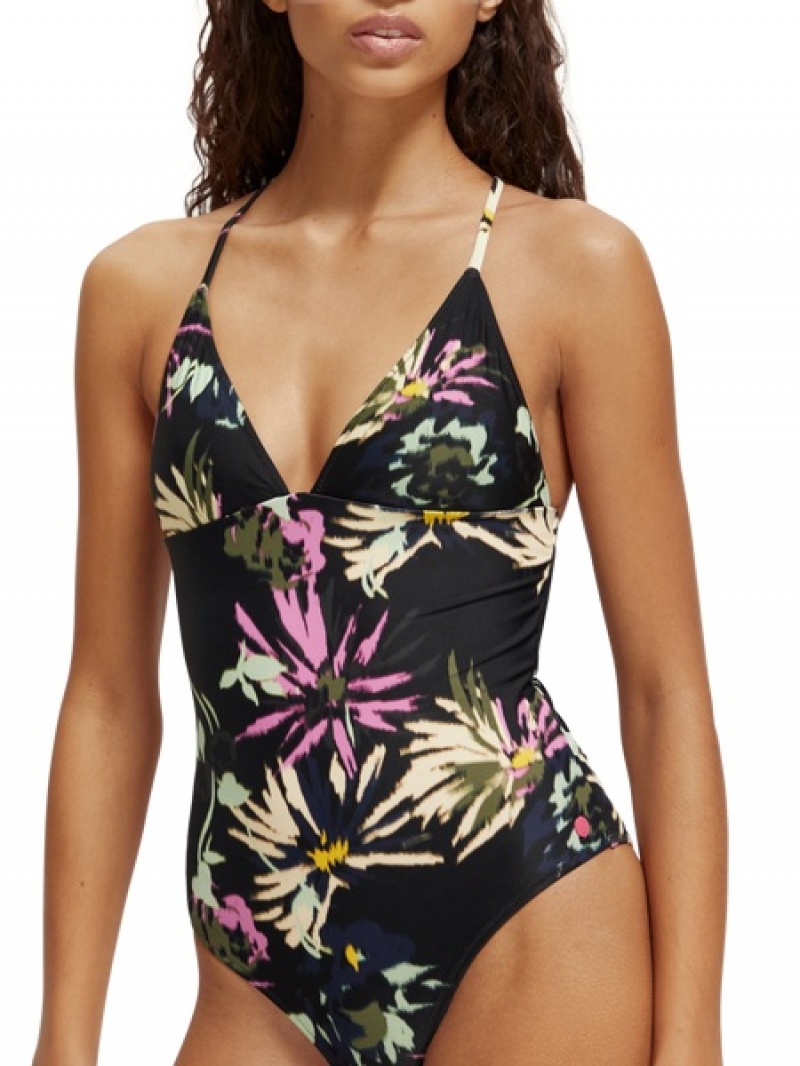 Scotch & Soda Printed Badeanzug Damen Schwarz | SN-SAS56881