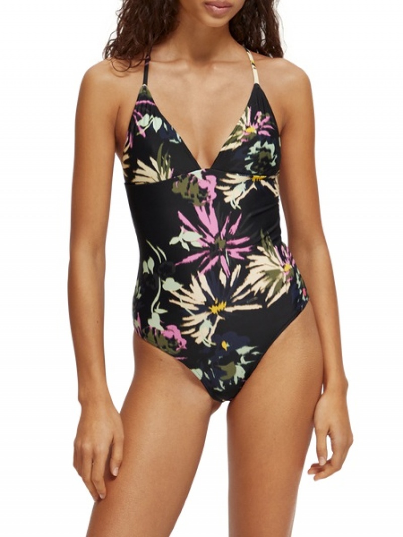 Scotch & Soda Printed Badeanzug Damen Schwarz | SN-SAS56881